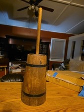 Vintage Wooden 14" Tall Butter Churn, with Dasher & Lid, Barrel Style
