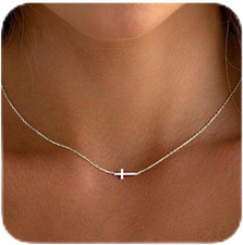 Sterling Silver Cross Necklace for Women - Dainty Small Choker Religious Faith J