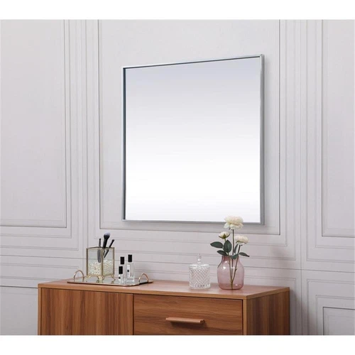 Elegant Decor Eternity 30" Square Modern Metal/MDF Wood Vanity Mirror in Silver - Picture 9 of 9
