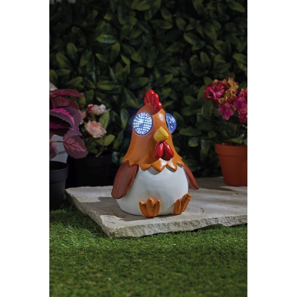 Smart Solar Blinkin' Rooster Large Solar LED Garden Ornament Resin Outdoor