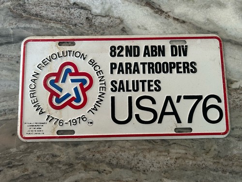 82nd Airborne Division Paratroopers USA 1976 Bicentennial License Plate 