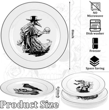 8 Pcs Vintage Halloween Dinnerware Set Plates Serving 8 Inch, Retro