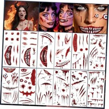 Halloween Wound Tattoos,12 Sheets Fake Scars Halloween Makeup Stickers Cute
