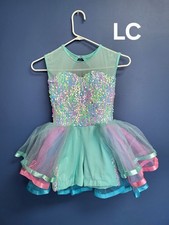 Custom Jazz Costume- Mermaid Ocean Theme Pastel Blue Pink, Sequins, Skirt, Large
