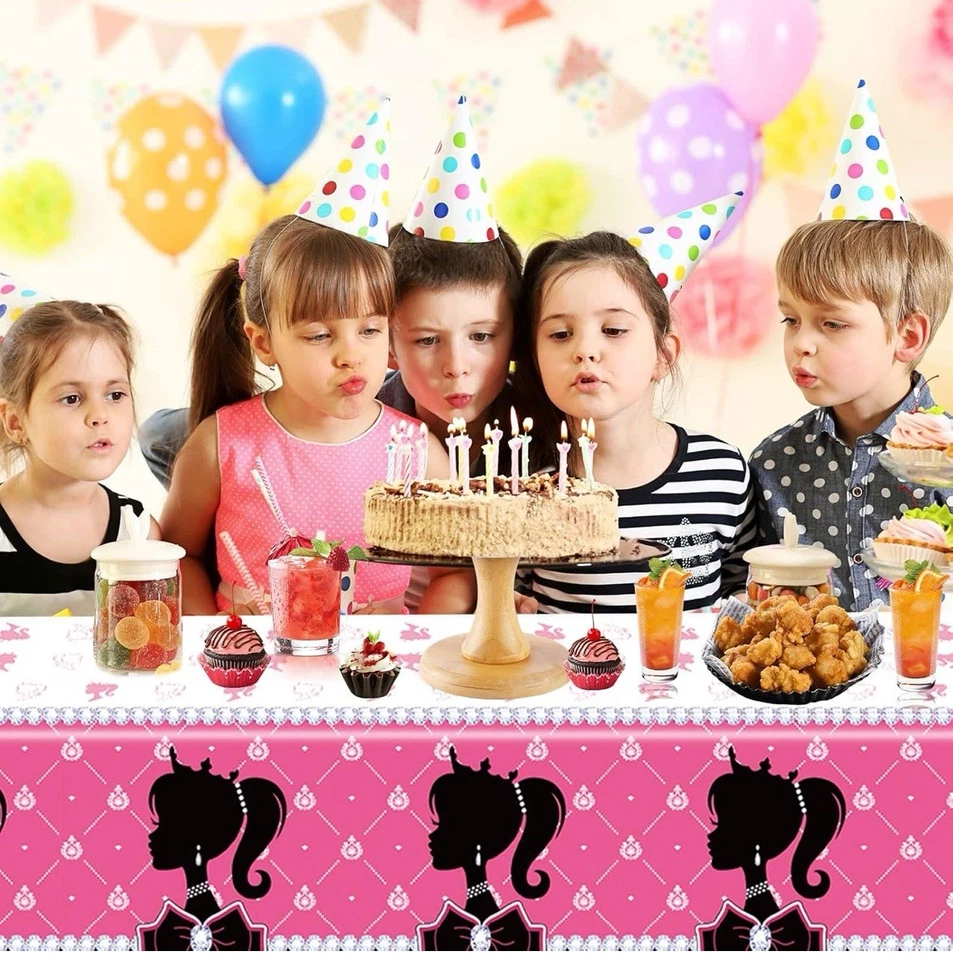 2 PIEZAS Mantel de Cumpleaños Princesa Rosa, Mantel Desechable Fiesta Barbie Foto 2 de 4