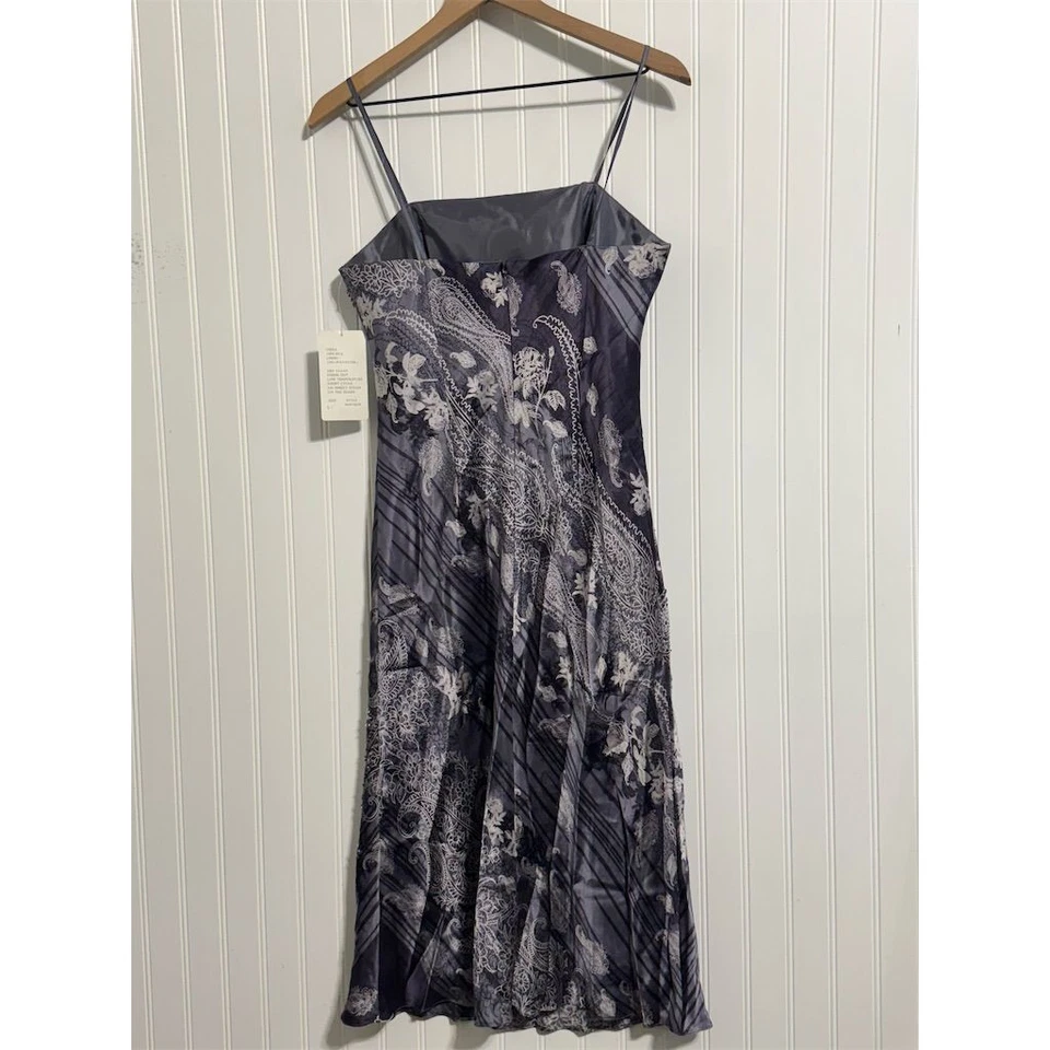 全新带标签 Papell Boutique 10 真丝懒人连衣裙 Midi Paisley 串珠 Y2K 晚礼服 — 第 3/4 张图片