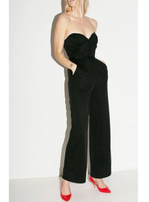 Mara Hoffman Clara Strapless Wide Leg Jumpsuit Black Sweetheart Neckline Sz 6