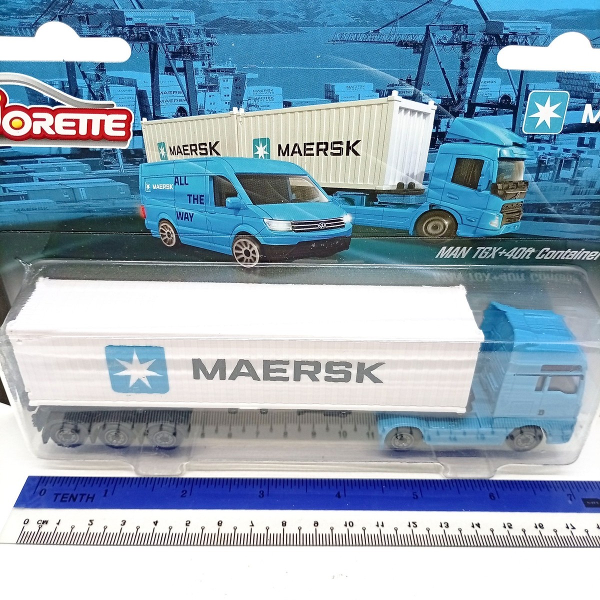 Majorette Maersk Truck Man TGX Blue + 40ft White Container 1/87 7