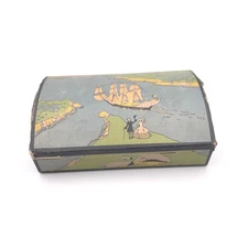 1920's Vintage NoMend Silk Stockings Box Nautical Sailing Ship Lighthouse Decor