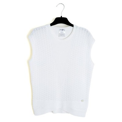 Chanel 2015 Top Maille Blanc FR42 White Cotton Knit Top Tank UK14 US12 Pristine