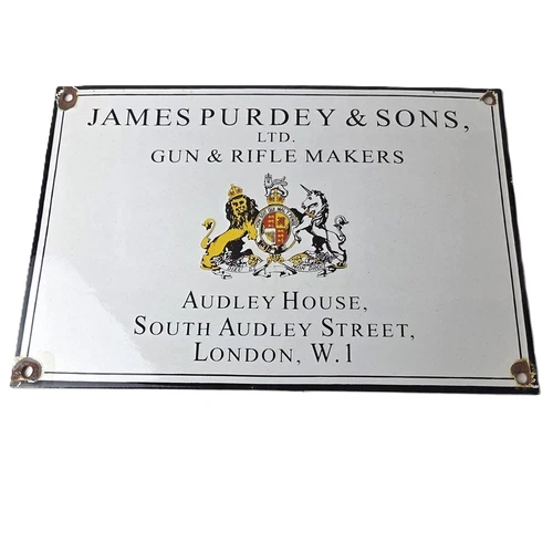 Vintage James Purdey Sign - Hunting Gun Firearm Makers Shot Gas Porcelain Sign