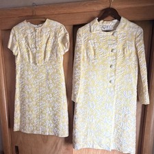 Rini 2-Piece Skirt Suit Set Jacket  Skirt Yellow/White Floral Jacquard.