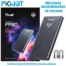 Fikwot External SSD 1TB 2TB USB 3.2 Gen2x2 PS5 SSD Hard Drive For iPhone 15/16