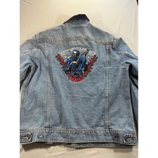HUF Worldwide Denim Trucker Jacket XL Grim Reaper Rose Embroidered Corduroy