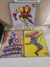 Marvel Retro Metal Signs 12 X16  Spiderman, Captain America, Iron Man- lot of 3
