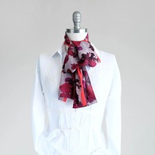Burgundy Rose Chiffon Scarf   Romantic Floral Neck Bow  Boho Hair Wrap
