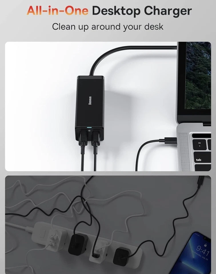 Baseus PowerCombo 65W - Tira de alimentación portátil USB C estación de carga de escritorio Foto 4 de 4