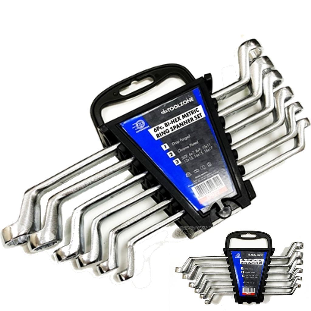 Toolzone 6pc Double Offset Ring Spanner Set Metric Wrench Spanners 6mm - 17mm
