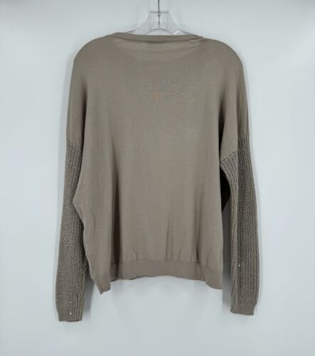 Brunello Cucinelli Womens Taupe Cotton Crochet Sequin Sleeves Sweater Sz S - Picture 2 of 7