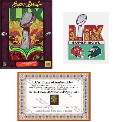 SUPER BOWL LIX 59 OFFICIAL "STADIUM" GAME PROGRAM + DUELING PIN CHIEFS ...