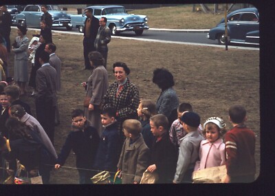 1950s Kids Parents Easter Egg Hunt Ramstein AFB Germany 35mm Red Border Slide