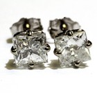 14k white gold 1.28ct SI2 I1 H clarity enhanced princess diamond stud earrings — photo 2