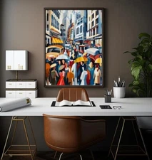 Urban Rhythms | Bustling City Street, Cubist Digital Art Print, Wall Art