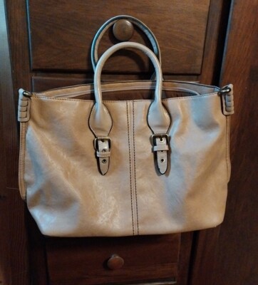 David Jones Gold Mustard Satchel Purse 19×11 W/Dust Bag