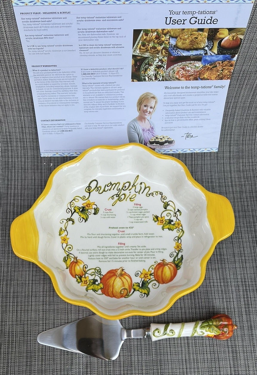 Temptations Presentable Oven Ware By Tara Pumpkin Pie Dish W Server Recipe New