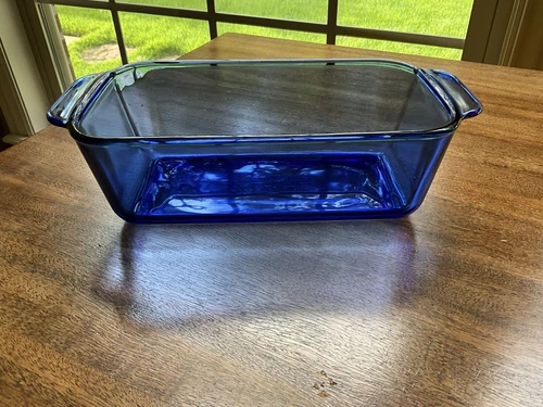 Vintage Pyrex 213-R Cobalt Blue Glass Bread Loaf Pan 1.5 Qt 1.5L  8.5”X4.5”x2.5”