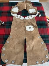 1950s Child’s Western Cowboy Suede Leather Chaps Vest Lasso 'em Bill 10 Keystone