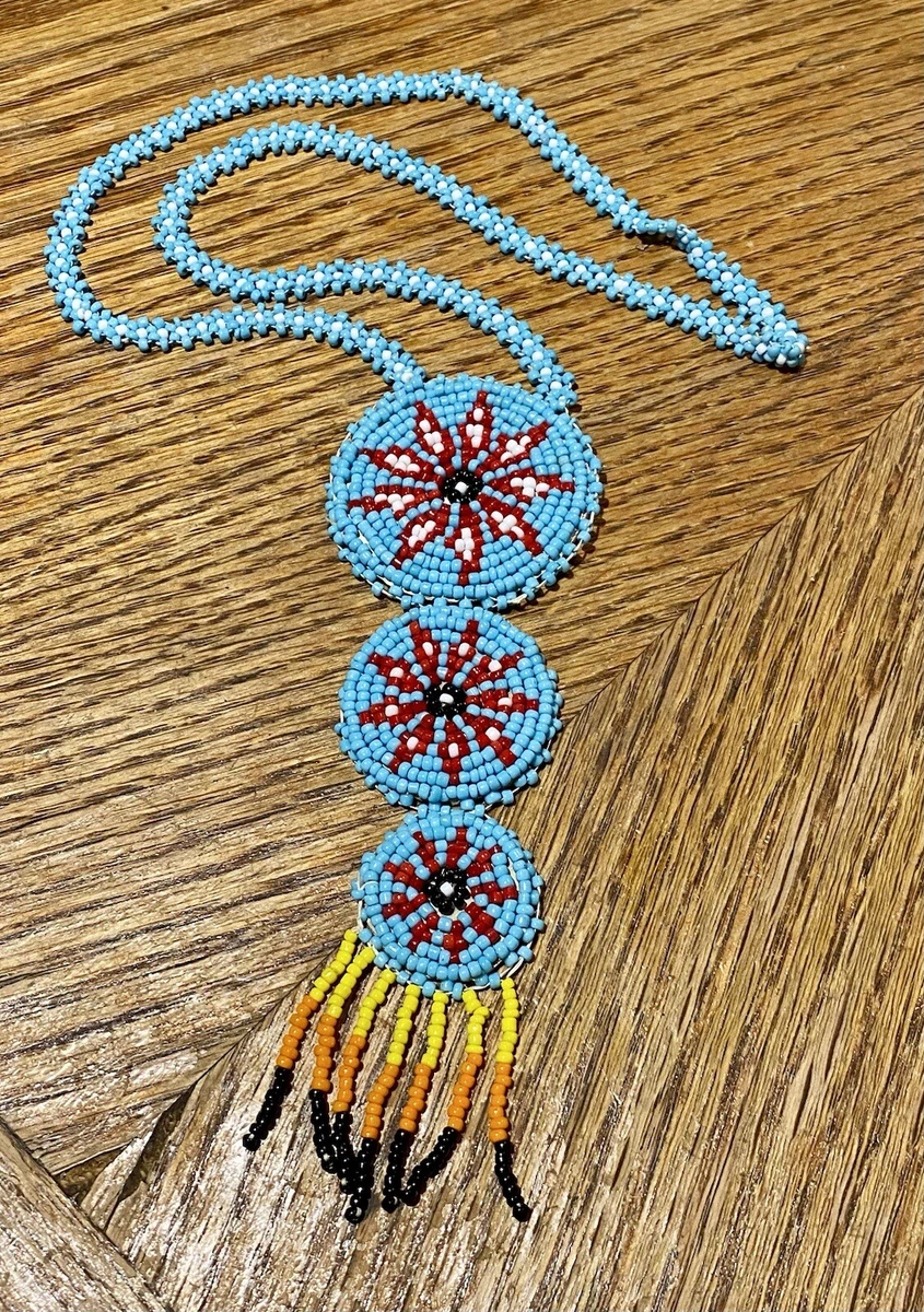 Vintage Southwestern Seed Bead Necklace Blue White Red See Photos Read