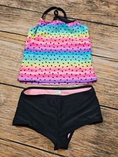 Wonder Nation Girls M 7-8 Multi Color 2 Piece Swimsuit Bathing Shorts Tank EUC