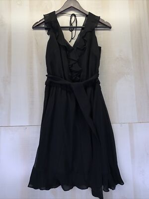 white house black market chiffon ruffle dress White House Black Market Ruffle Chiffon/Silk Tank V Neck Dress Womens Sz  2-5642