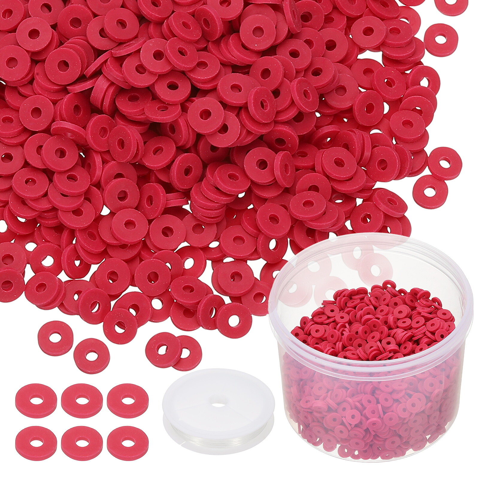 3000 Pcs Rose Red 6mm Flat Clay Beads Friendship Bracelet DIY Kit with Cord