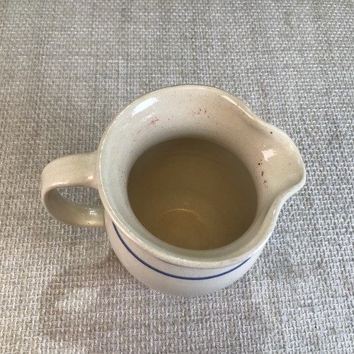 Vintage E.P. Pottery Marshall Texas Ceramic Pitcher With Double Blue Stripe 6.5" - Picture 2 of 8