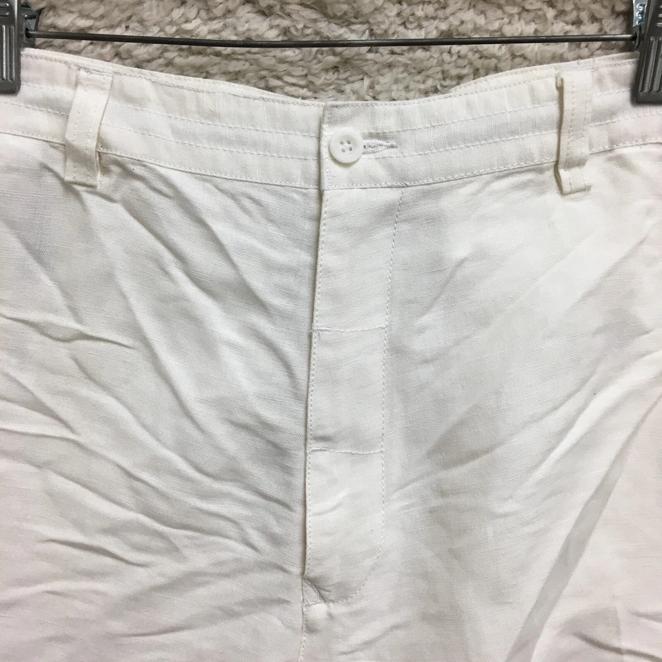Pantalones Cortos Cubavera 40 Adultos Blanco Chino Lino Bolsillos Frente Plano Informal Moderno Para Hombres Foto 2 de 4