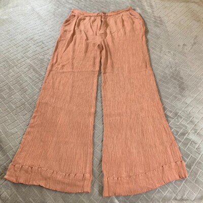 Amuse Society Womens Medium Pants Gauzy Orange Wide Leg High Rise Lagenlook