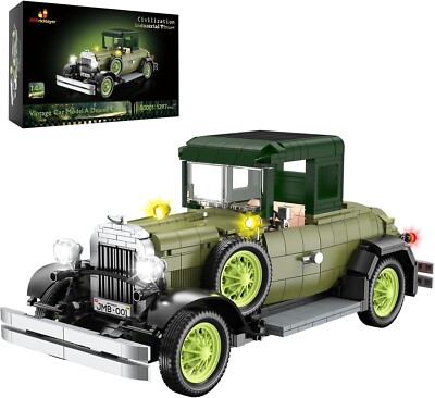Vintage Cars Building Sets for Adults with Lights 50001,Classic Retro Model Car,