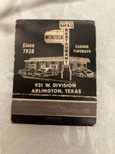 Vintage Texas McIntosh BBQ Restaurant Match Book