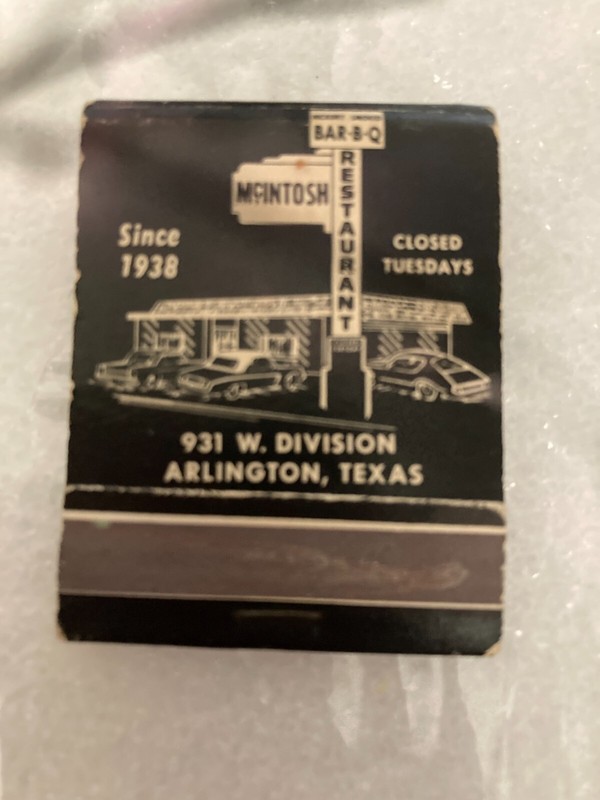 Vintage Texas McIntosh BBQ Restaurant Match Book
