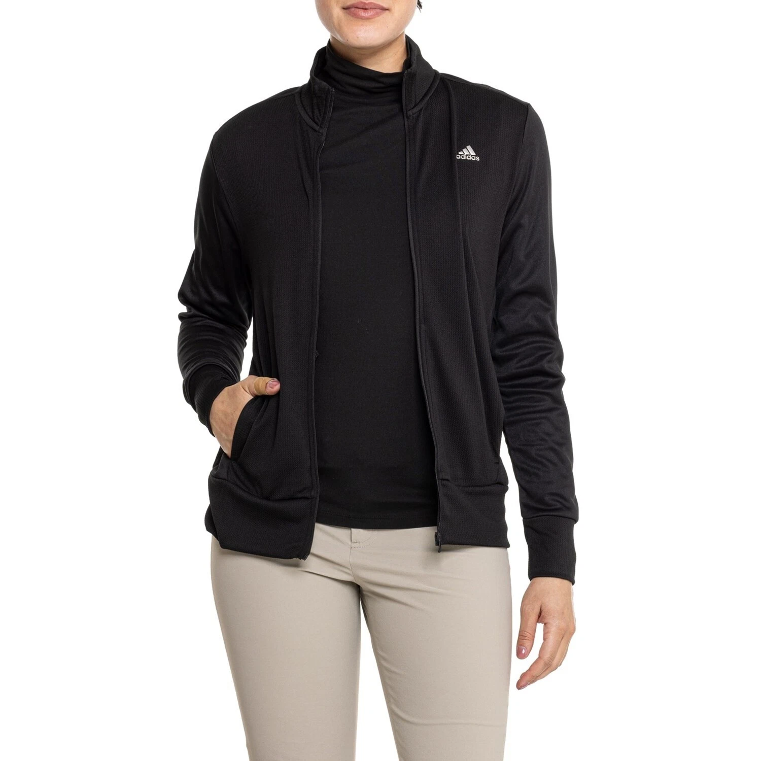 ADIDAS Ladies GOLF Black Textured Layering Full Zip JACKET Womens Size LARGE NEW