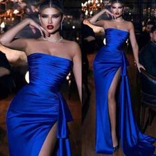 Royal Blue Evening Dress High Slit Strapless Elegant Prom Party Gowns Customize