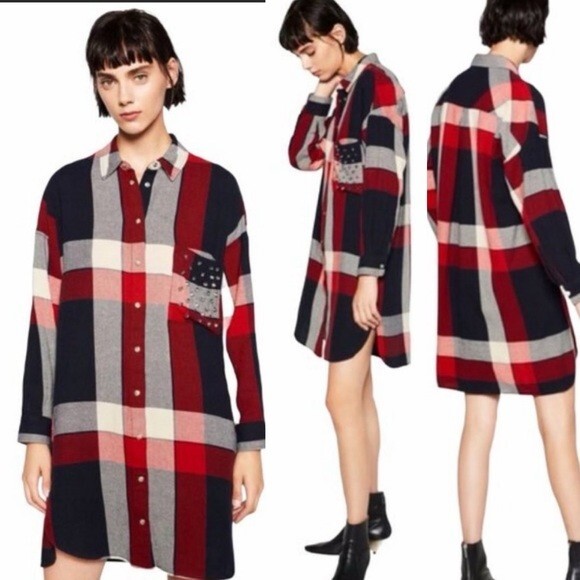 Zara Basic Collection Studded Plaid Flannel Pocke… - image 10