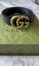 Gucci GG Marmont Black Leather Belt Antique Gold Size 90/36