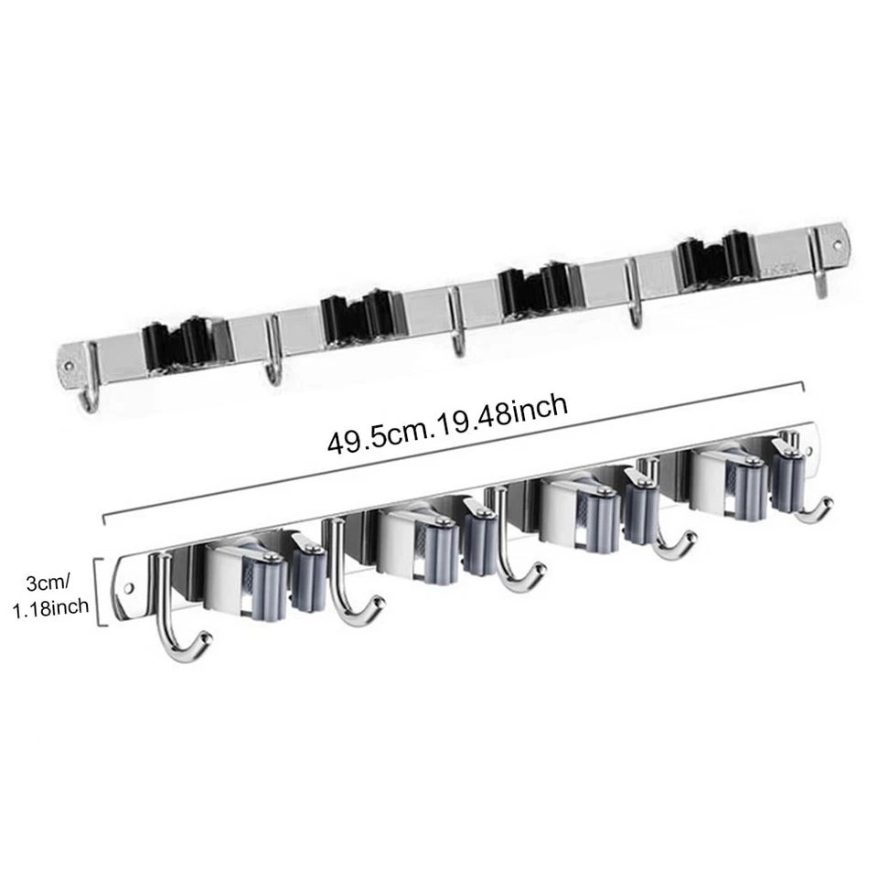 Broom Holder Kitchen Puncture-free Wall Mount Mops Hanger Stainless Storage hold - Image 4 of 4