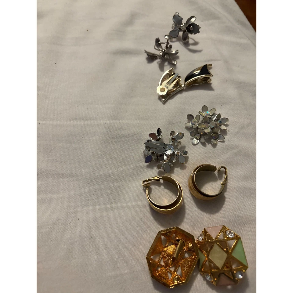 Lote de 7 Pares Pendientes Clip Vintage Floral Abstracto Dorado Tono Plata Foto 2 de 4