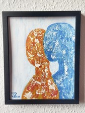 Original modernes abstraktes Figurengemälde auf Leinwand gerahmt signiert