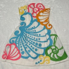 Lilly Pulitzer White Seersucker Strapless Sea Shell Embroidered Mini Dress 4