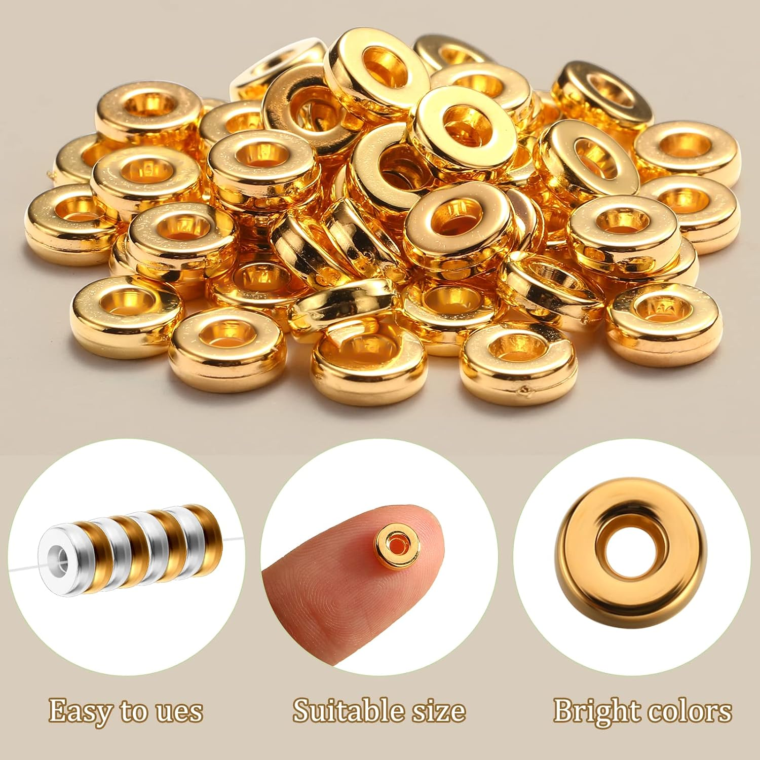 Golden Disc 800 Pcs 6mm Flat Spacer Beads for Jewelry Making, Rondelle Disc Beads ...